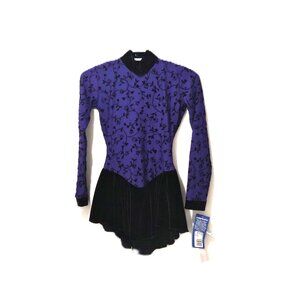 VTG Capezio Girls Skate Dress — Burnout Velvet Black Purple Size M Y2K Dancewear